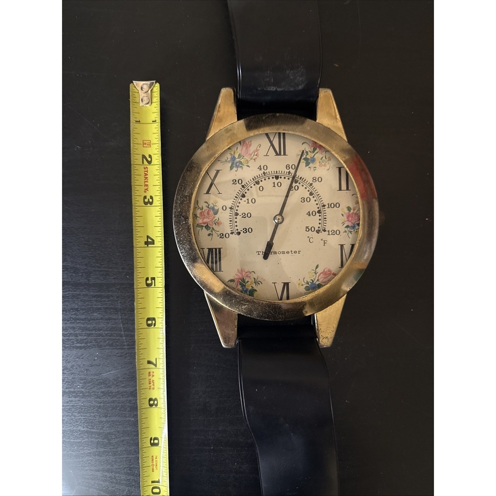 Giant Watch Thermometer 29" Wall Hanging Floral Roman Numeral Celsius Fahrenheit - Picture 3 of 12